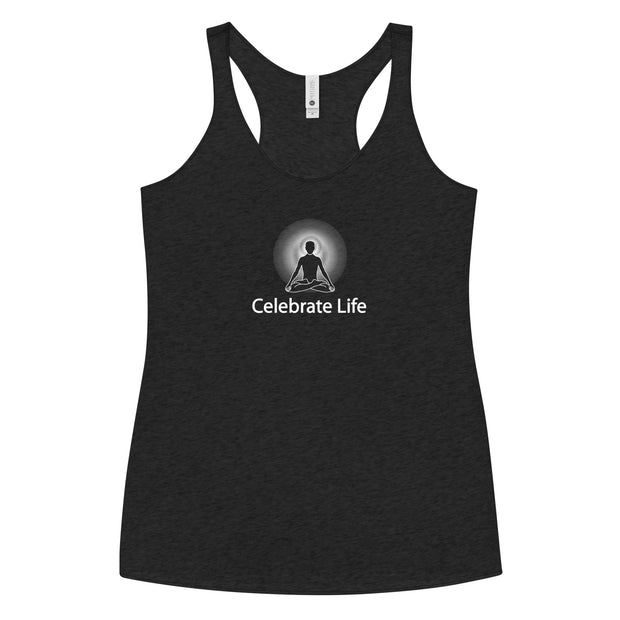 "Celebrate Life" Women's Positive Thought Brand Racerback Tank (White Graphic)