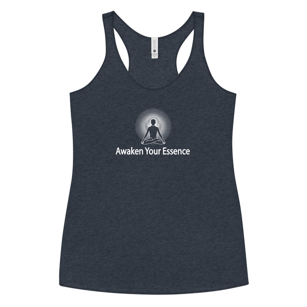 "Awaken Your Essence" Positive Thought Brand Women's Racerback Tank (White Lettering)