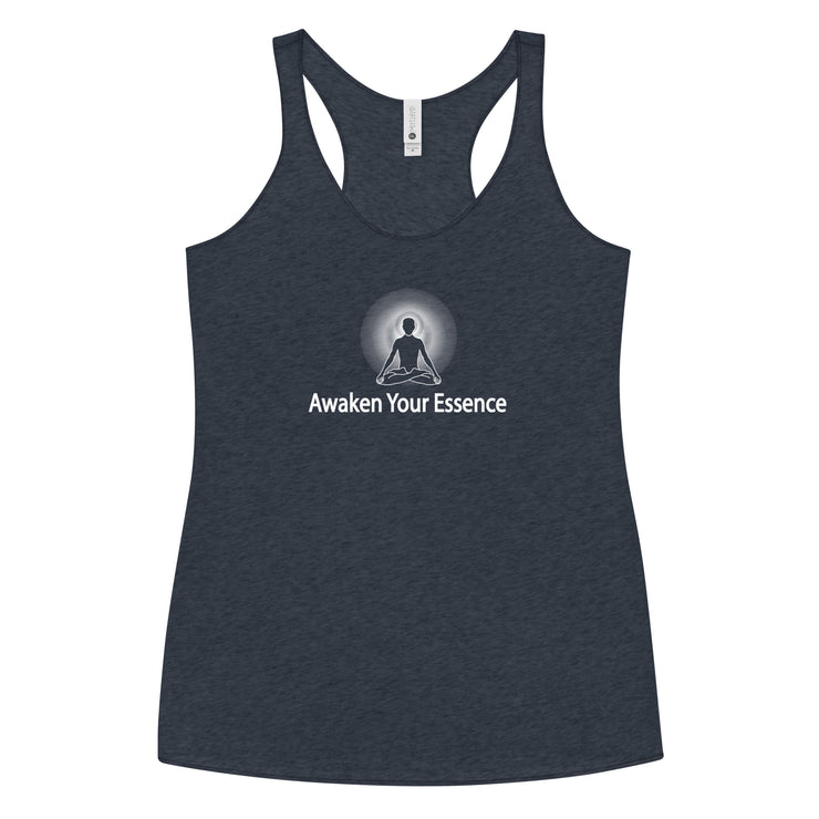 "Awaken Your Essence" Positive Thought Brand Women's Racerback Tank (White Lettering)