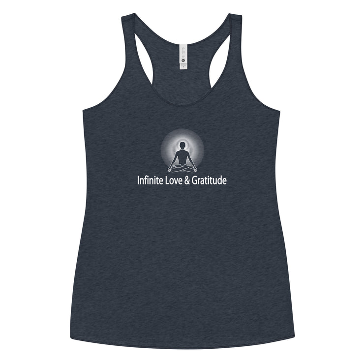 "Infinite Love and Gratitude" Positive Thought Brand Women's Racerback Tank (White Graphic)
