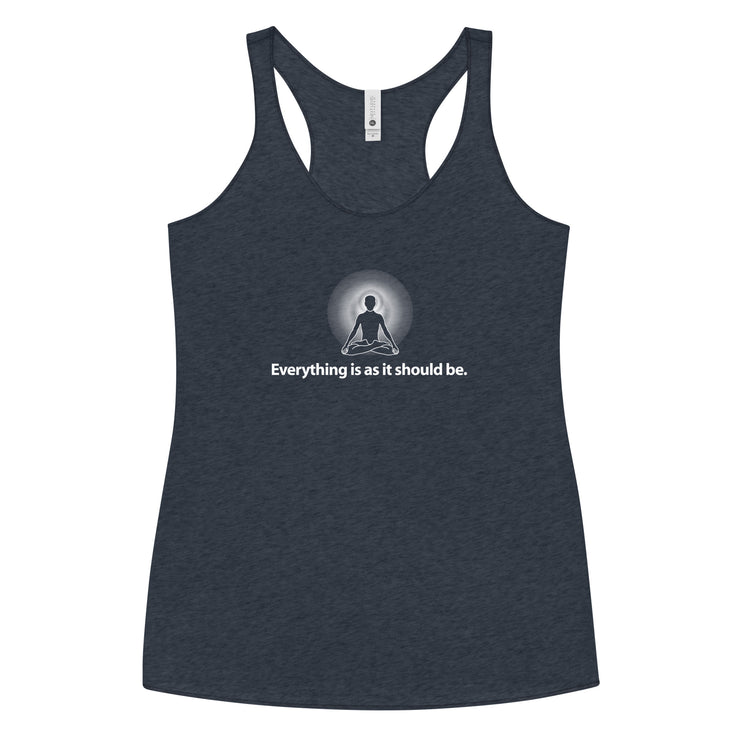 "Everything is as it should Be" Positive Thought Brand Women's Racerback Tank (White Graphic)