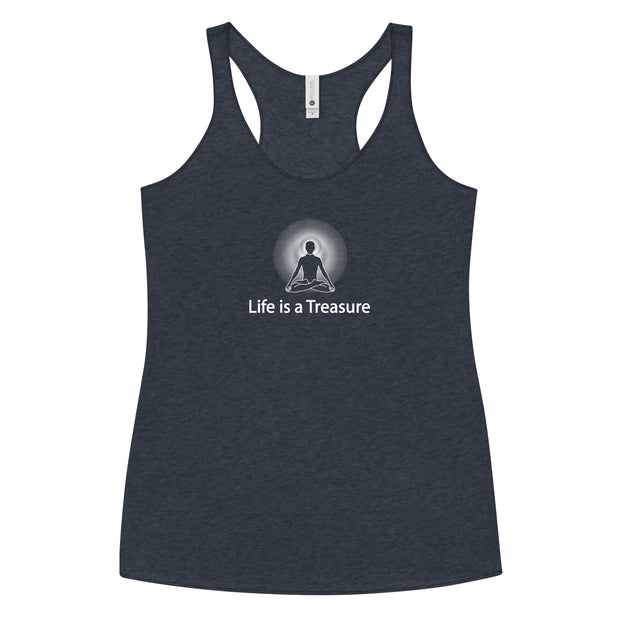 "Life is a Treasure" Positive Thought Brand Women's Racerback Tank (White Graphic)
