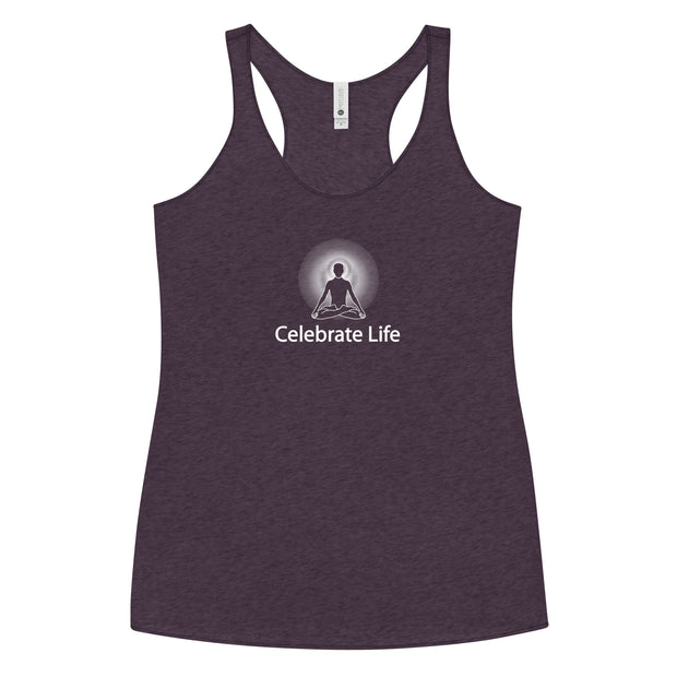 "Celebrate Life" Women's Positive Thought Brand Racerback Tank (White Graphic)