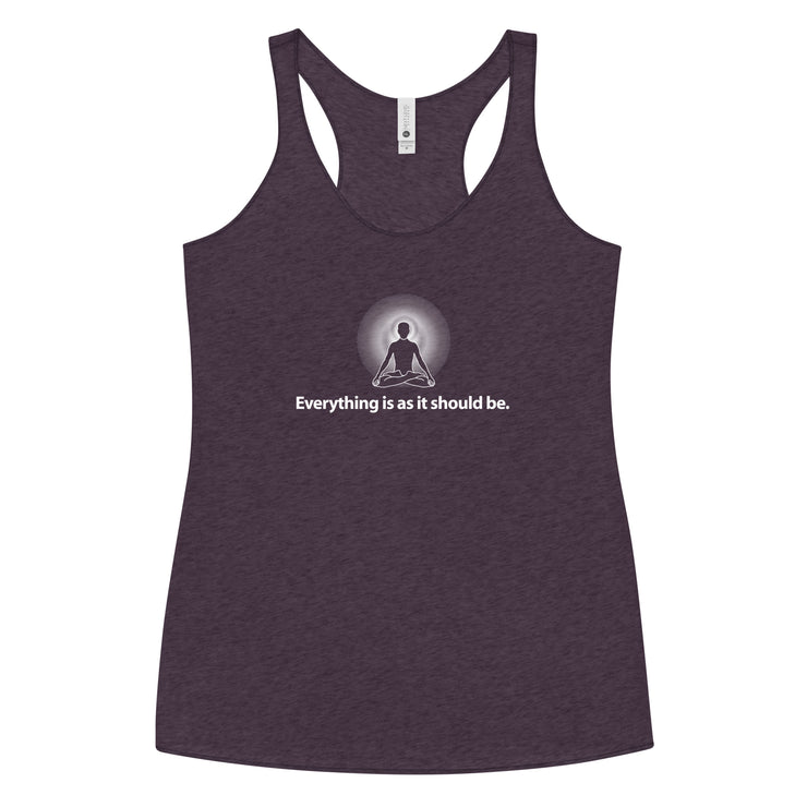 "Everything is as it should Be" Positive Thought Brand Women's Racerback Tank (White Graphic)
