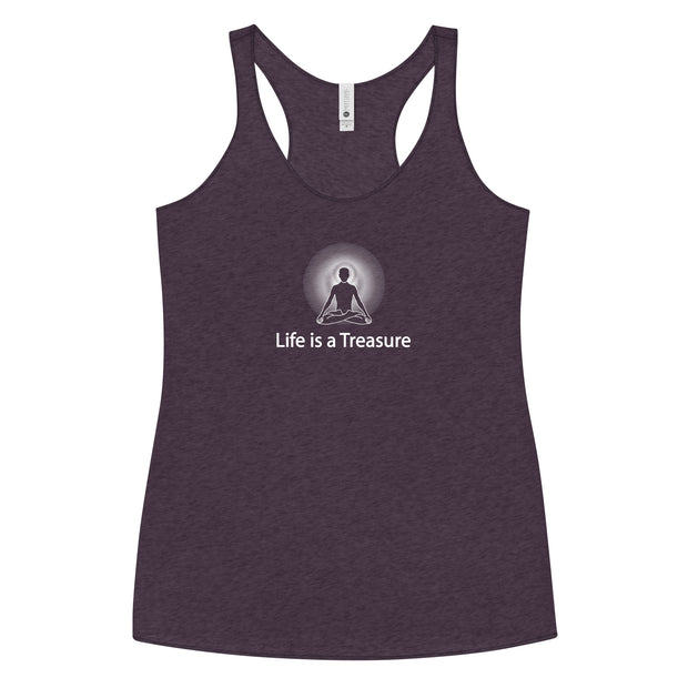 "Life is a Treasure" Positive Thought Brand Women's Racerback Tank (White Graphic)