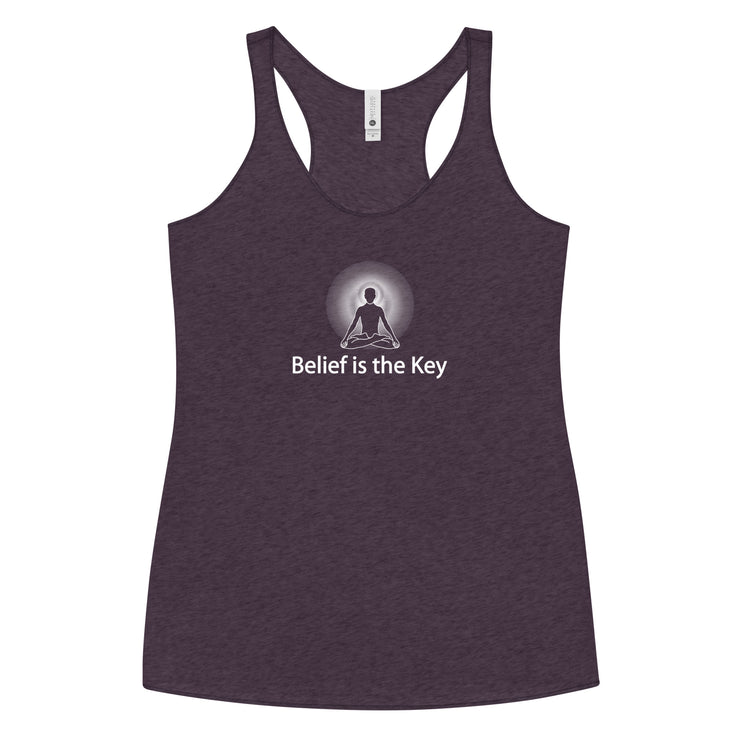 "Belief is the Key" Women's Racerback Tank (White Graphic)