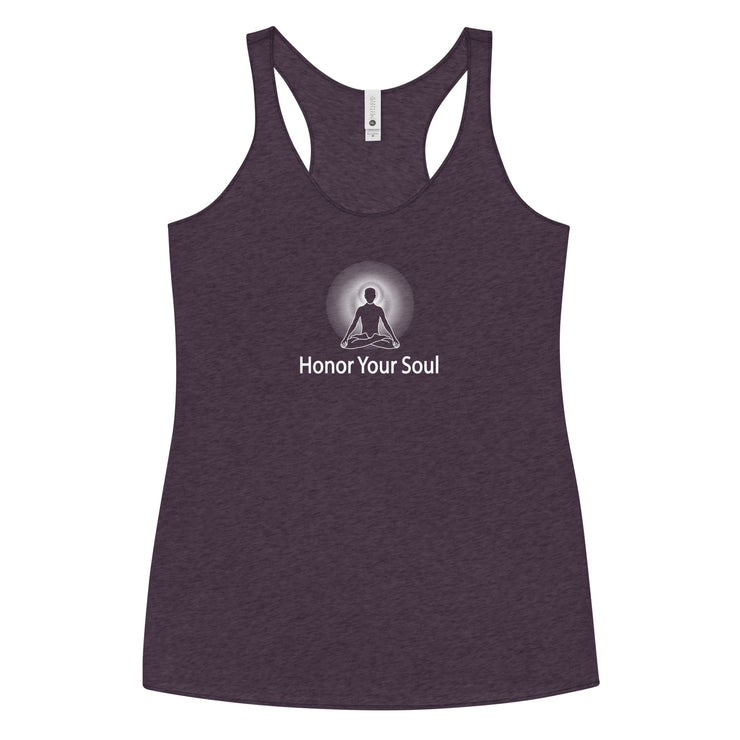 "Honor Your Soul" Positive Thought Brand Women's Racerback Tank (White Graphic)