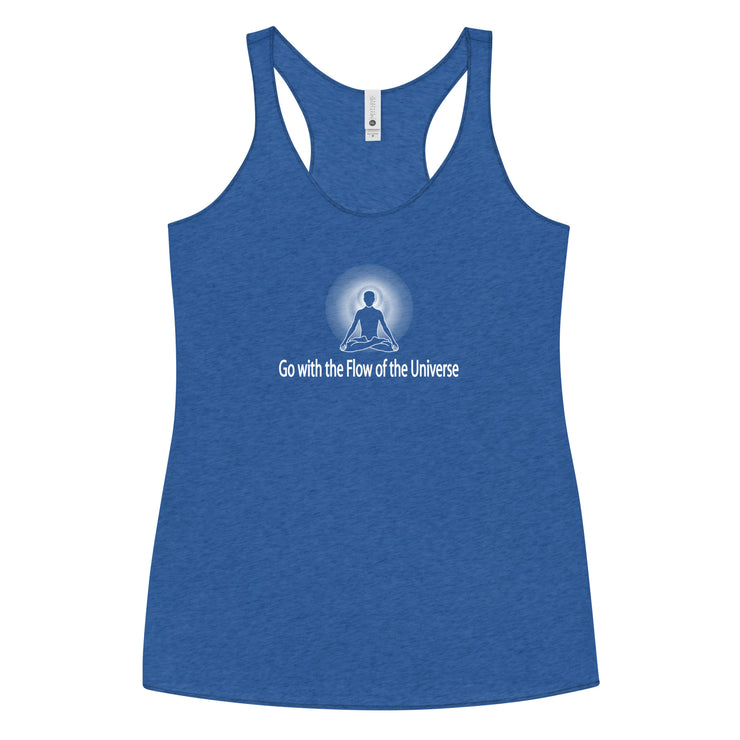"Go with the Flow of the Universe" Women's Racerback Tank (White Graphic)