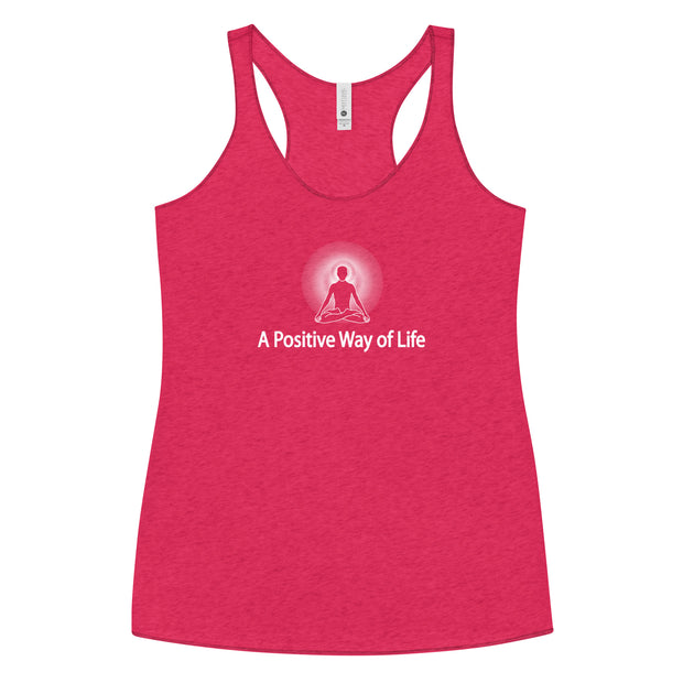 "A Positive Way of Life" Positive Thought Brand Women's Racerback Tank (White Graphic)