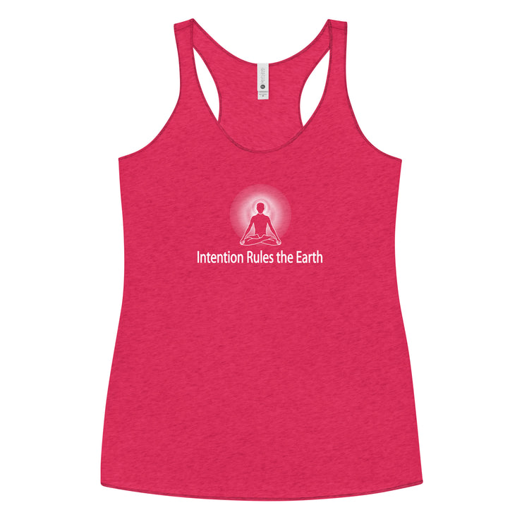 "Intention Rules the Earth" Positive Thought Brand Women's Racerback Tank (White Graphic)