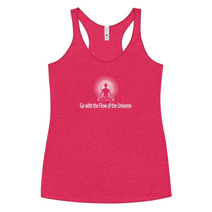 "Go with the Flow of the Universe" Women's Racerback Tank (White Graphic)
