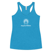 "Inquire Within" Positive Thought Brand Women's Racerback Tank (White Graphic)