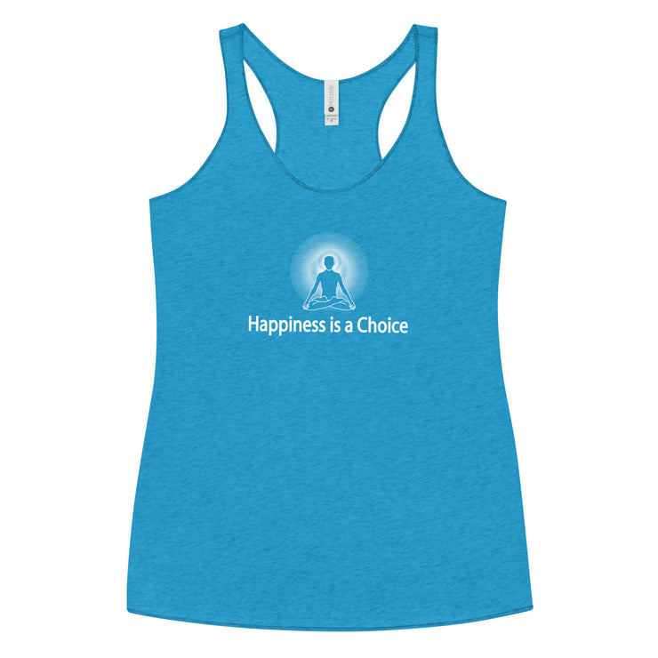 "Happiness is a Choice" Positive Thought Brand Women's Racerback Tank (White Graphic)