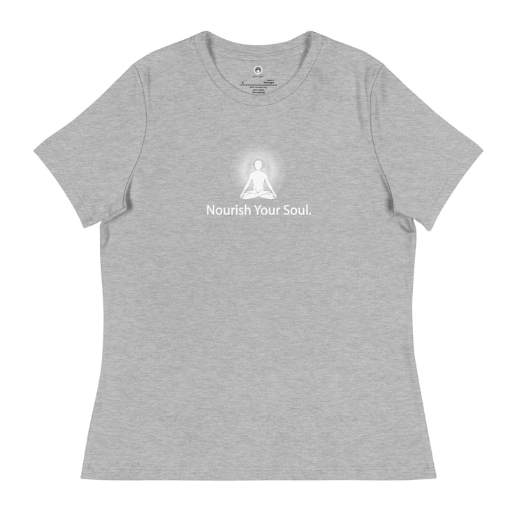 "Nourish Your Soul" Positive Thought Brand Women's Relaxed T-Shirt (White Graphic)