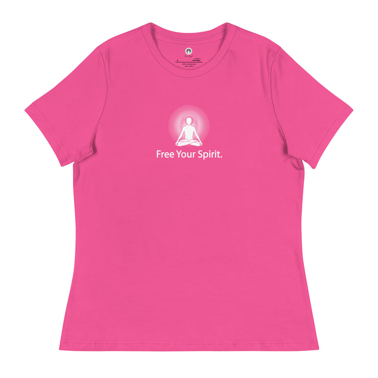 "Free Your Spirit" Positive Thought Brand Women's Relaxed T-Shirt (White Graphics)