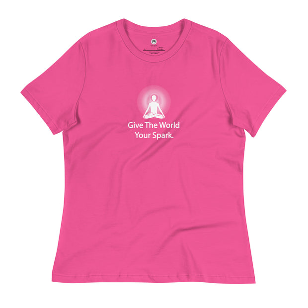 "Give the World Your Spark" Positive Thought Brand Women's Relaxed T-Shirt (White Graphic)