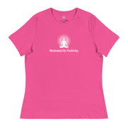 "Motivated by Positivity" Positive Thought Brand Women's Relaxed T-Shirt (White Graphic)