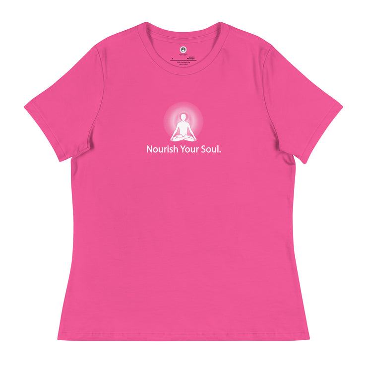 "Nourish Your Soul" Positive Thought Brand Women's Relaxed T-Shirt (White Graphic)