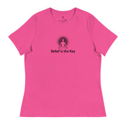 "Belief is the Key" Positive Thought Brand Women's Relaxed T-Shirt (Black Graphic)