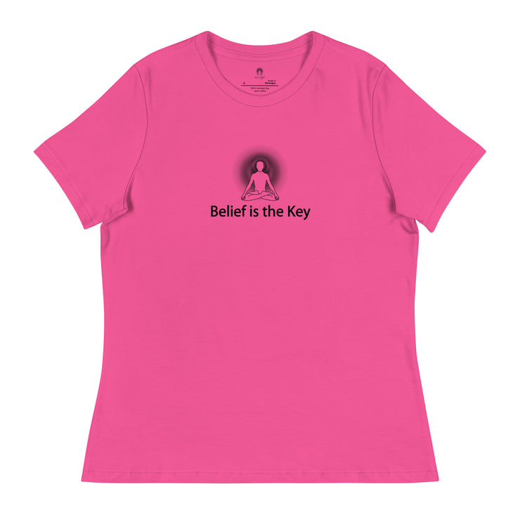 "Belief is the Key" Positive Thought Brand Women's Relaxed T-Shirt (Black Graphic)