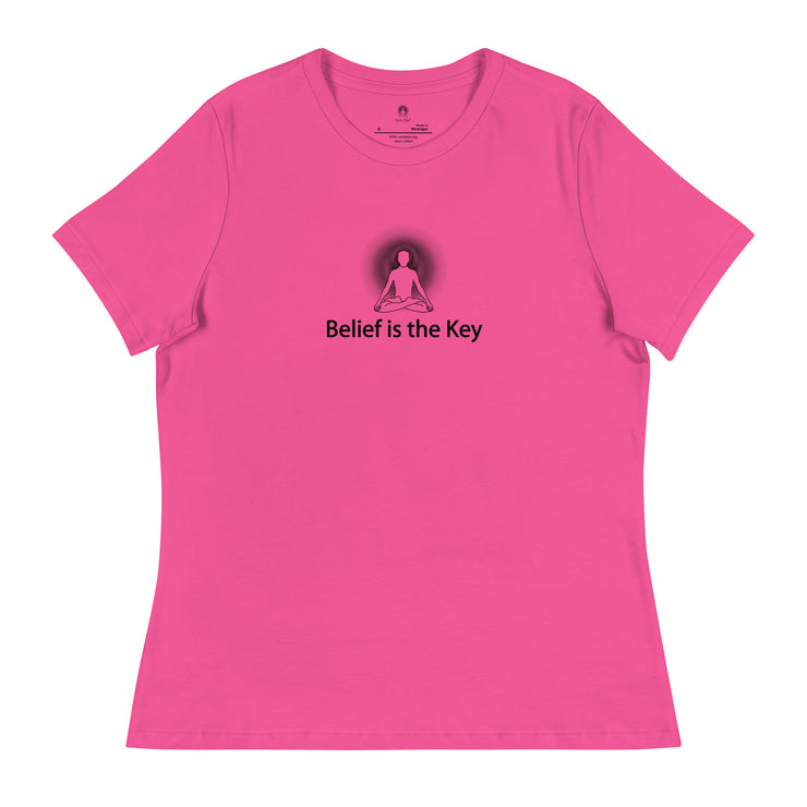 "Belief is the Key" Positive Thought Brand Women's Relaxed T-Shirt (Black Graphic)