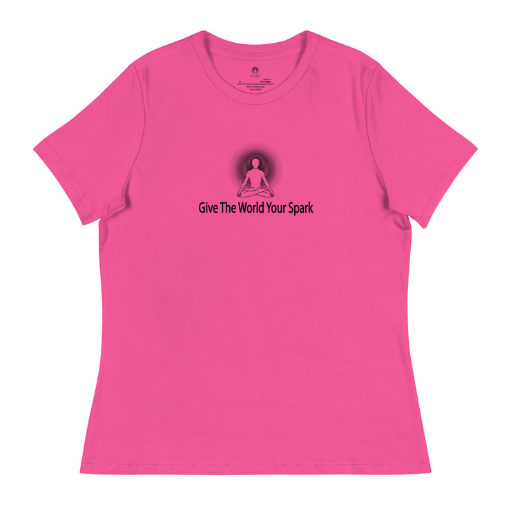 "Give the World Your Spark" Positive Thought Brand Women's Relaxed T-Shirt (Black Graphic)