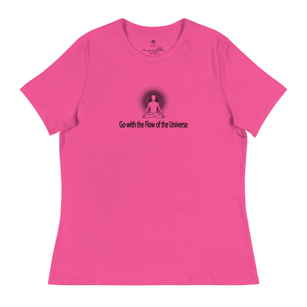 "Go with the Flow of the Universe" Positive Thought Brand Women's Relaxed T-Shirt (Black Graphic)
