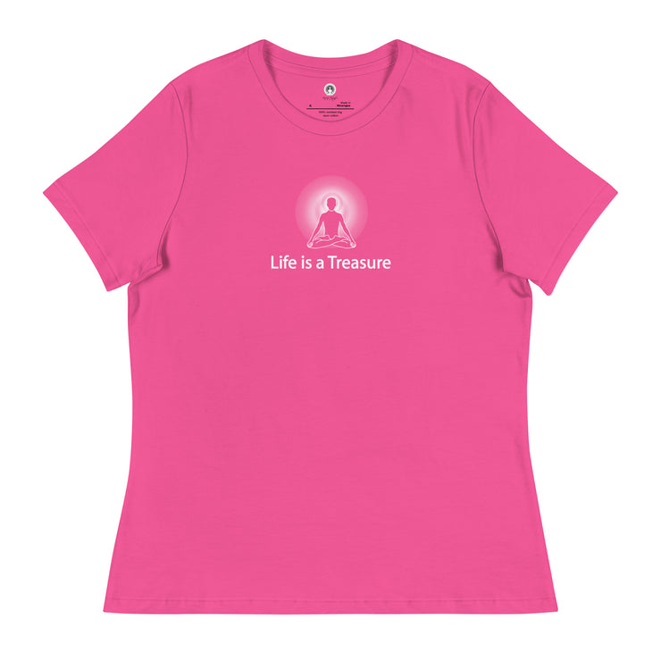 "Life is a Treasure" Positive Thought Brand Women's Relaxed T-Shirt (White Graphic)