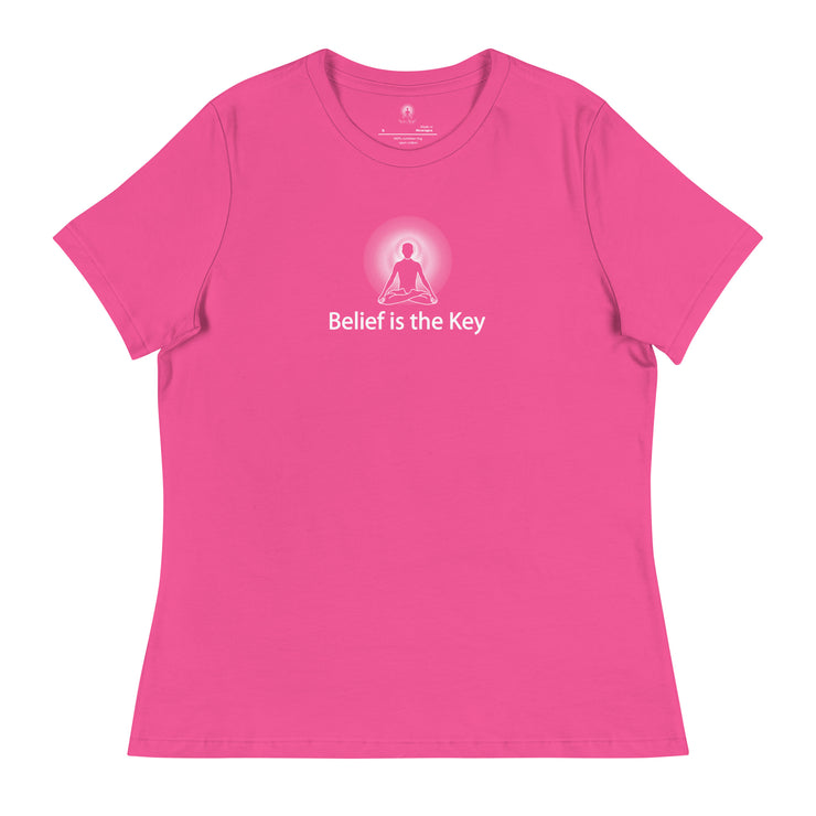 "Belief is the Key" Positive Thought Brand Women's Relaxed T-Shirt (White Graphic)