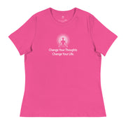 "Change Your Thoughts, Change Your Life" Positive Thought Brand Women's Relaxed T-Shirt (White Graphic)
