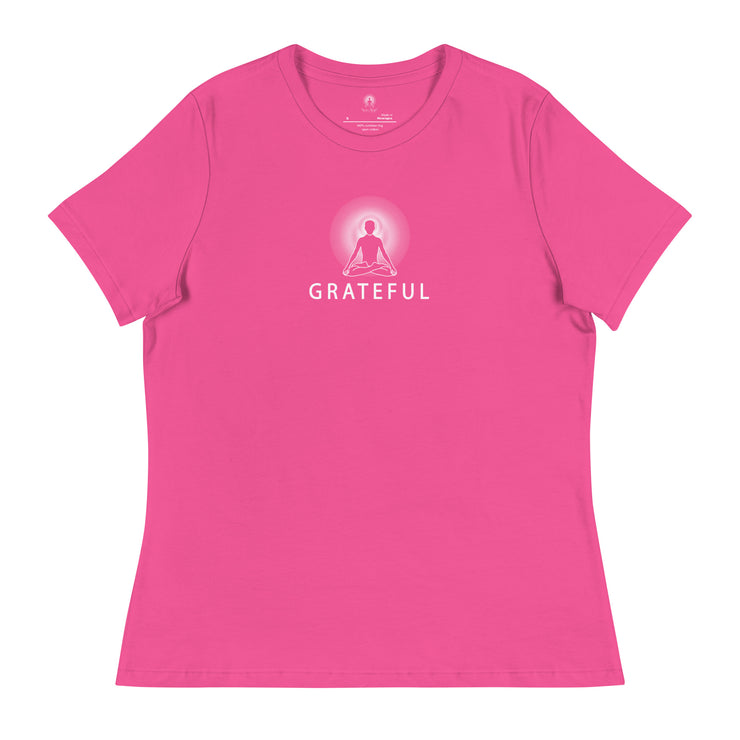 "GRATEFUL" Positive Thought Brand Women's Relaxed T-Shirt (White Graphic)