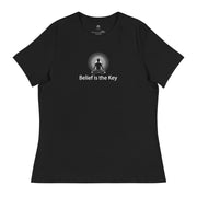 "Belief is the Key" Positive Thought Brand Women's Relaxed T-Shirt (White Graphic)