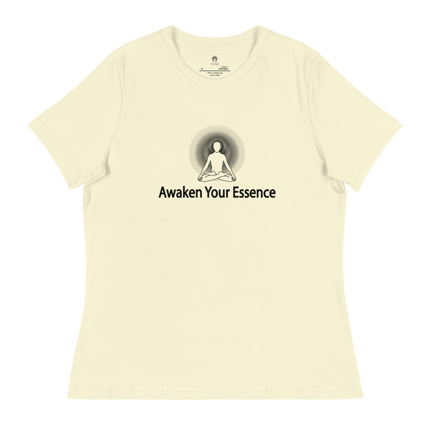"Awaken Your Essence" Positive Thought Brand Women's Relaxed T-Shirt (Black Lettering)