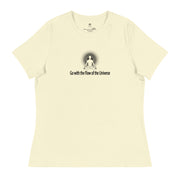 "Go with the Flow of the Universe" Positive Thought Brand Women's Relaxed T-Shirt (Black Graphic)
