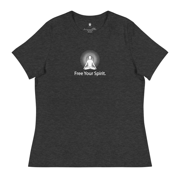 "Free Your Spirit" Positive Thought Brand Women's Relaxed T-Shirt (White Graphics)