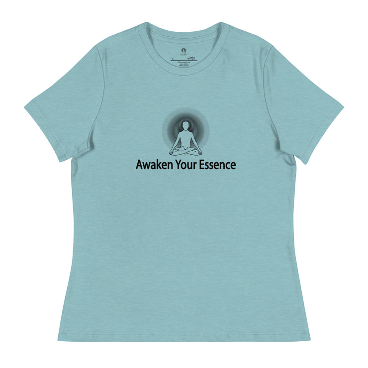 "Awaken Your Essence" Positive Thought Brand Women's Relaxed T-Shirt (Black Lettering)