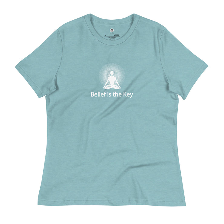 "Belief is the Key" Positive Thought Brand Women's Relaxed T-Shirt (White Graphic)