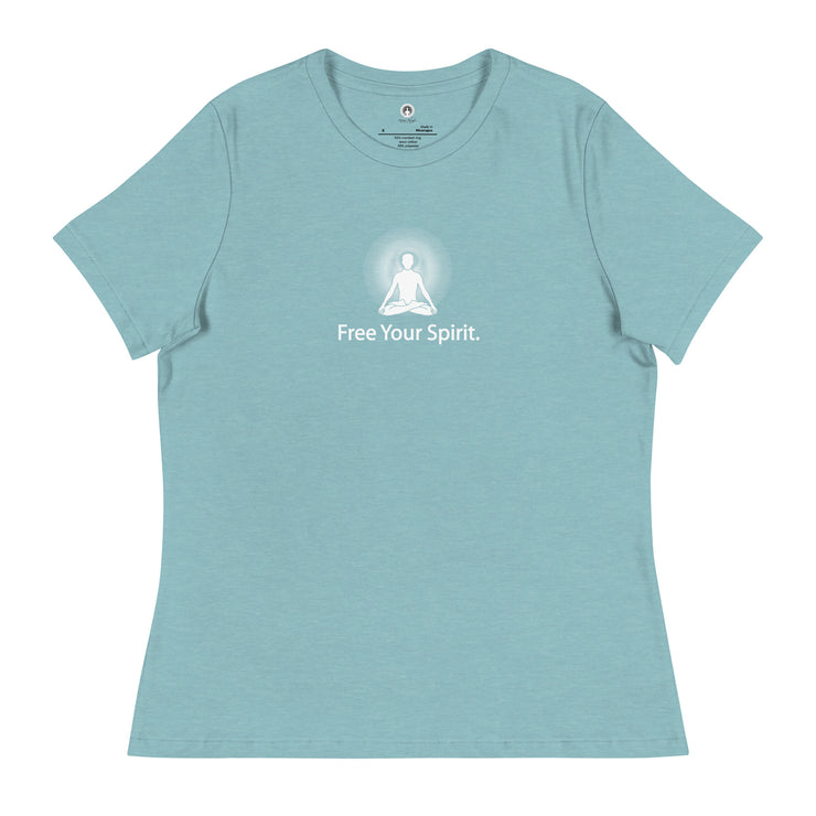 "Free Your Spirit" Positive Thought Brand Women's Relaxed T-Shirt (White Graphics)