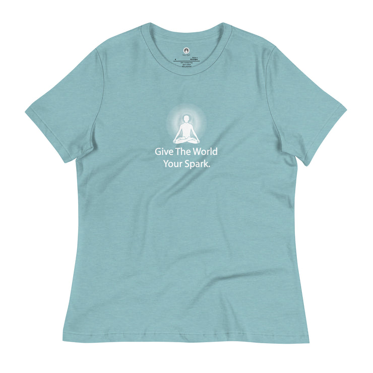 "Give the World Your Spark" Positive Thought Brand Women's Relaxed T-Shirt (White Graphic)