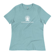 "Go with the Flow of the Universe" Positive Thought Brand Women's Relaxed T-Shirt (White Graphic)