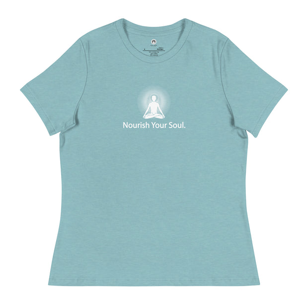 "Nourish Your Soul" Positive Thought Brand Women's Relaxed T-Shirt (White Graphic)