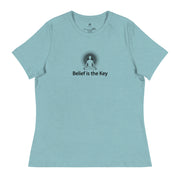"Belief is the Key" Positive Thought Brand Women's Relaxed T-Shirt (Black Graphic)