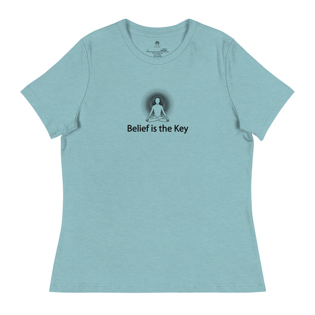 "Belief is the Key" Positive Thought Brand Women's Relaxed T-Shirt (Black Graphic)