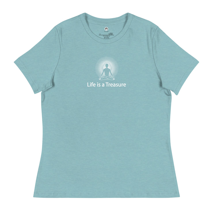 "Life is a Treasure" Positive Thought Brand Women's Relaxed T-Shirt (White Graphic)