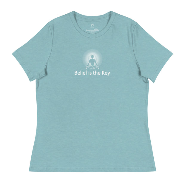 "Belief is the Key" Positive Thought Brand Women's Relaxed T-Shirt (White Graphic)