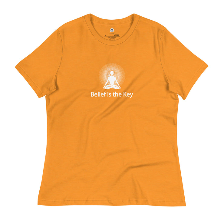 "Belief is the Key" Positive Thought Brand Women's Relaxed T-Shirt (White Graphic)