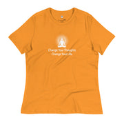 "Change Your Thoughts, Change Your Life" Positive Thought Brand Women's Relaxed T-Shirt (White Graphic)