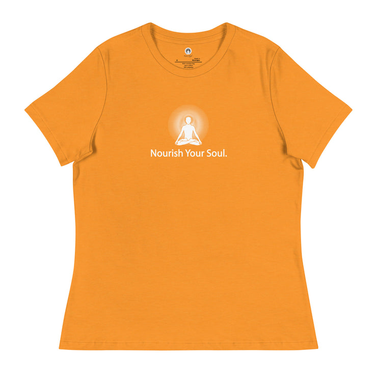 "Nourish Your Soul" Positive Thought Brand Women's Relaxed T-Shirt (White Graphic)