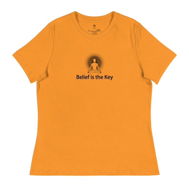 "Belief is the Key" Positive Thought Brand Women's Relaxed T-Shirt (Black Graphic)