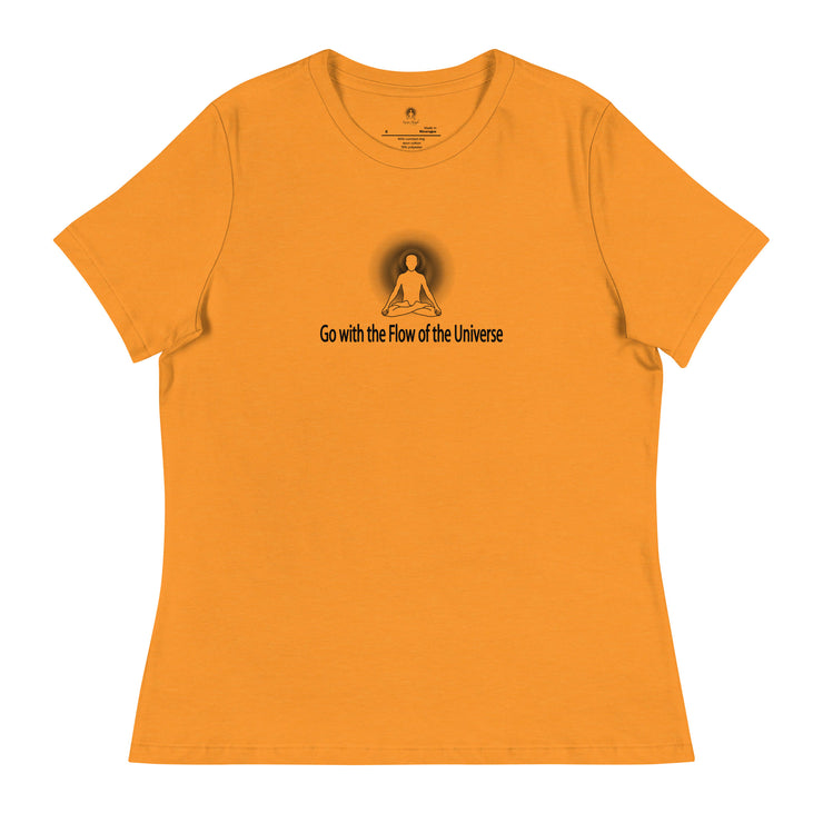 "Go with the Flow of the Universe" Positive Thought Brand Women's Relaxed T-Shirt (Black Graphic)
